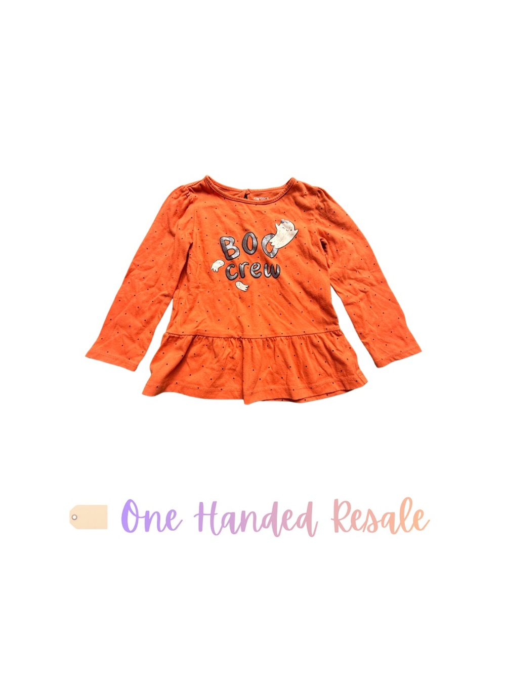 👻 Carters Orange 'Boo Crew' Long-Sleeve Kids Peplum Shirt Top 3T
